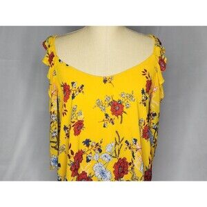 Haute Monde Gold Floral Cold Shoulder Flowy Short Sleeve Blouse Top XL